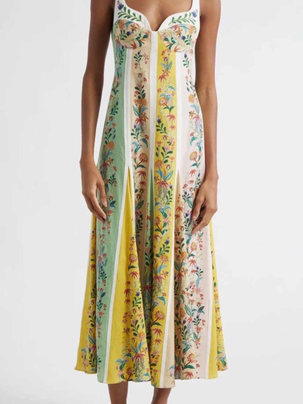 Botanical Stripe Midi Dress in Yellow & Cream